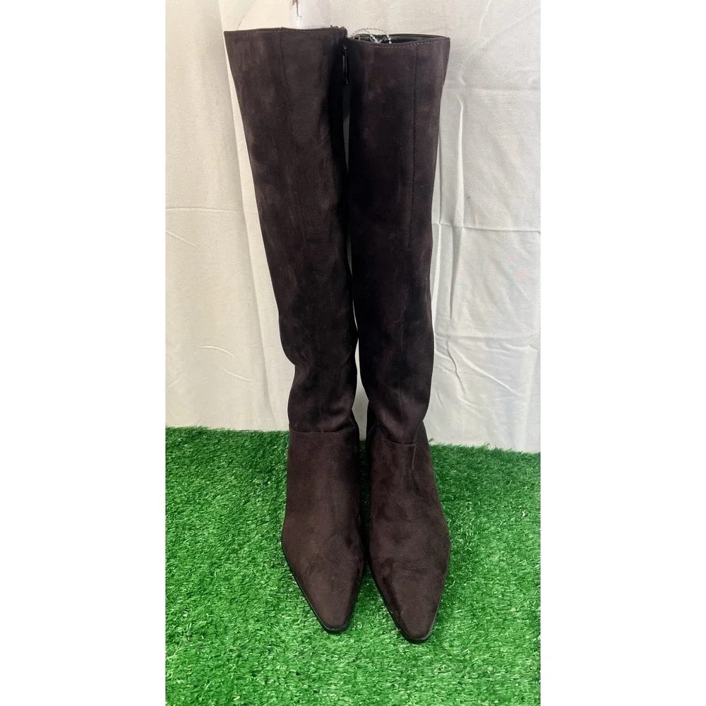 DKNY Salem Brown SZ 9 Women's Suede Look Knee Boots with Block Heel NWOB
